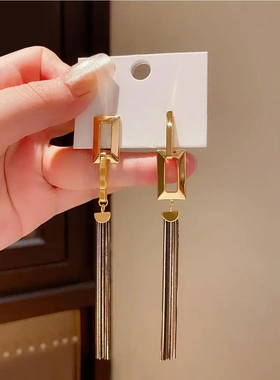 银针几何长方形不对称流苏耳钉简约设计感耳环韩系高级感耳饰