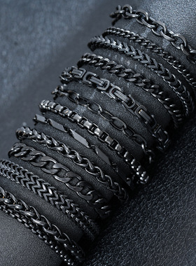 嘻哈潮流古巴链钛钢麻花链龙虾扣黑色nk手链 欧美男士不锈钢手链
