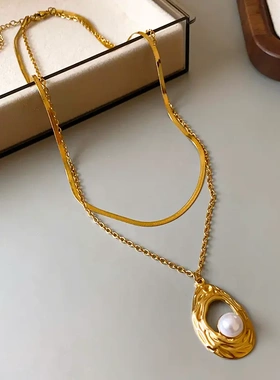 欧美钛钢珍珠米珠花朵项链复古小众时尚锁骨链高级感百搭新款项饰