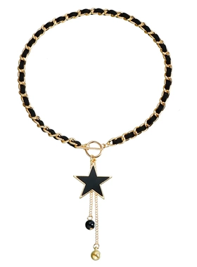 欧美饰品 缠绕绒布黑色爱心贝母项链女 冷淡风锁骨链流苏项饰