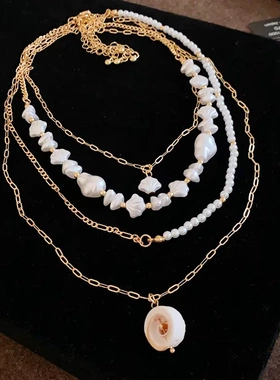 复古贝壳珍珠海螺吊坠项链波西米亚气质毛衣链小众时尚项饰女