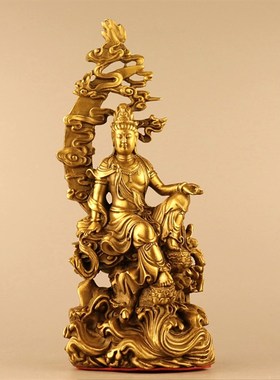 纯铜水月观音自在观音菩萨像南海站龙滴水提篮观世音家居供奉摆件