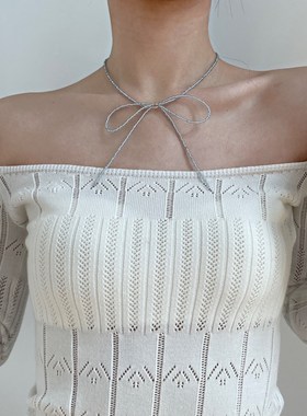 冷淡风气质简约手工串珠蝴蝶结项链芭蕾风多巴胺甜美颈链锁骨链
