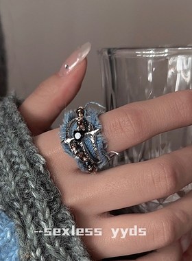 很难不爱!甜酷牛仔芒星戒指女小众设计美式潮酷情侣对戒男生配饰