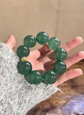 天然巨无霸大颗粒绿草莓晶单圈手串小众20mm绿水晶手链新中式女款