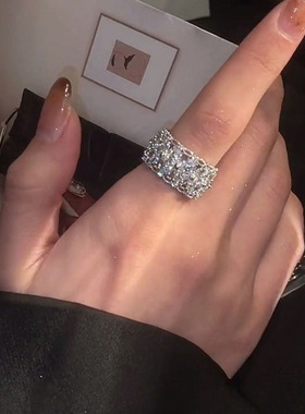 轻奢高级感满天星雪花开口食指戒设计感合金锆石男女网红时尚戒指