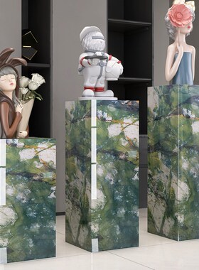 优选摆件底座丨艾尔海蓝装饰花架大理石J岩板酒店大堂立柱展示台.