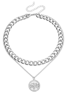 欧美饰品 时尚金属铝粗链项饰 微镶钻生命树黑白贝母吊坠项链