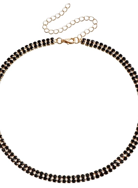 欧美饰品 潮人冷淡风双排黑色爪钻颈链项饰女 秋冬水钻项链