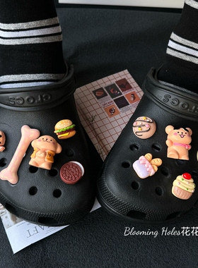 洞洞鞋配饰线条小狗可爱卡通鞋花可拆卸diy适配crocs鞋扣