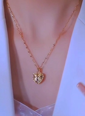 高级感金色简约爱心吊坠项链女