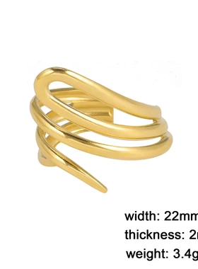 欧美热销品百搭简约风小众设计线条旋转戒指开口可调节女指环