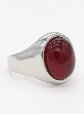 r1304饰品 欧美时尚简约椭圆石男女钛钢戒指