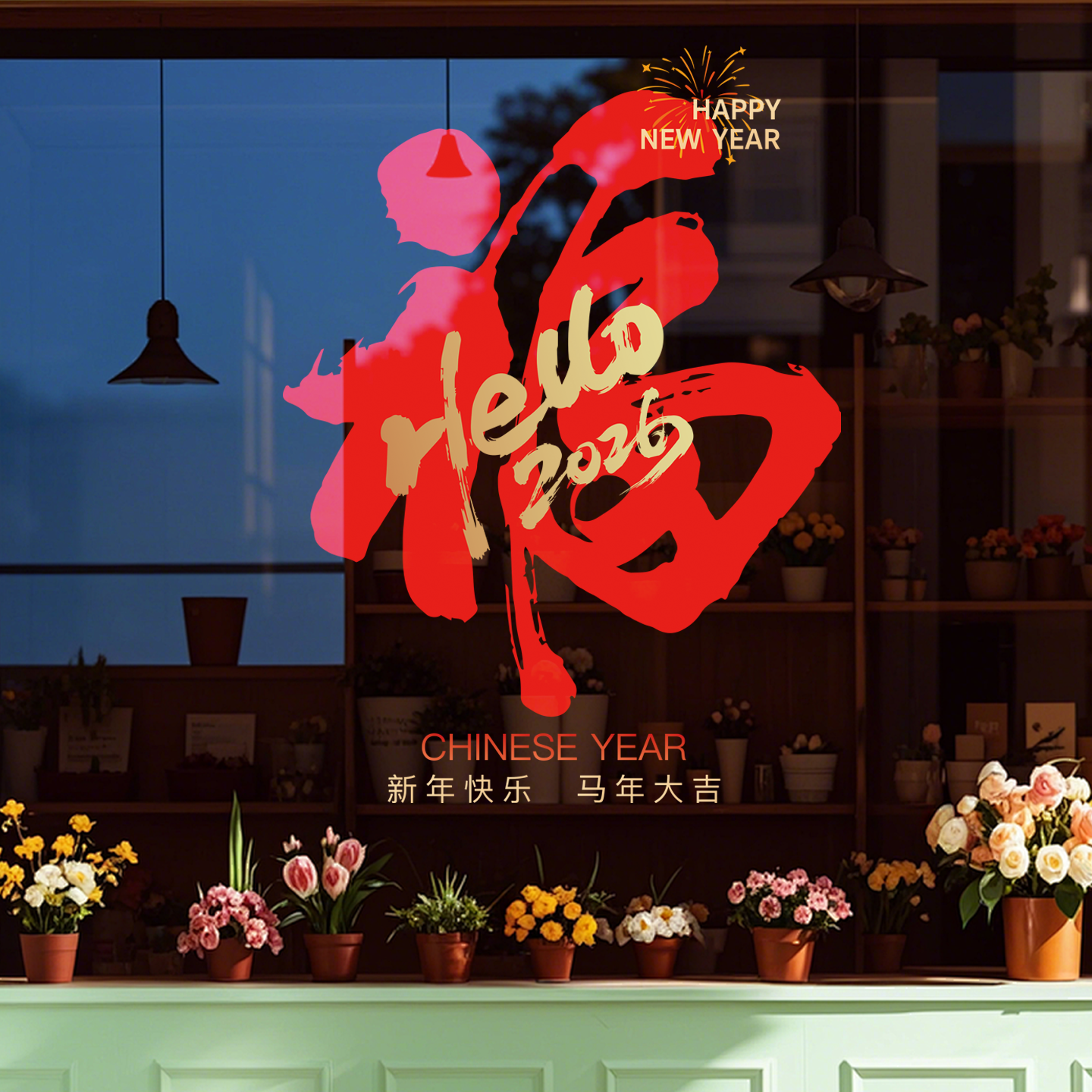 新年福字2026马年窗花春节过年装饰商场店铺银行玻璃静电贴门贴纸,淘宝优惠券,粉丝福利购,淘宝优惠卷