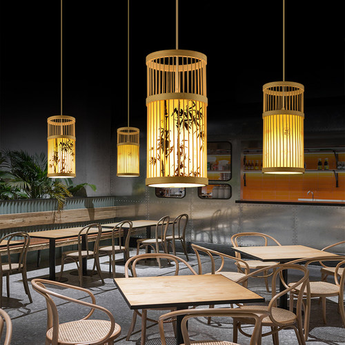 现代艺术竹编灯笼吊灯新中式饭店餐厅餐馆竹艺灯民宿茶室日式灯具 - 图0