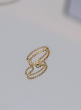 因缺斯汀简约双层开口戒指锆石蜂巢时髦指环日韩百搭可调节戒指女