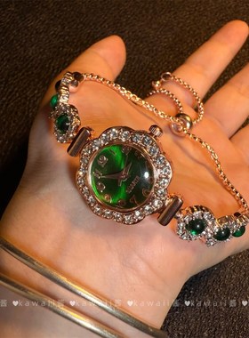 古着vintage满钻抽拉绳可调节手表轻奢复古气质手链通勤百搭手饰