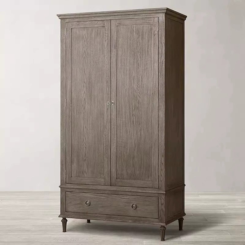 定制美式乡村实木复古做旧雕花双门衣柜法式储物柜欧式两门衣橱 - 图0