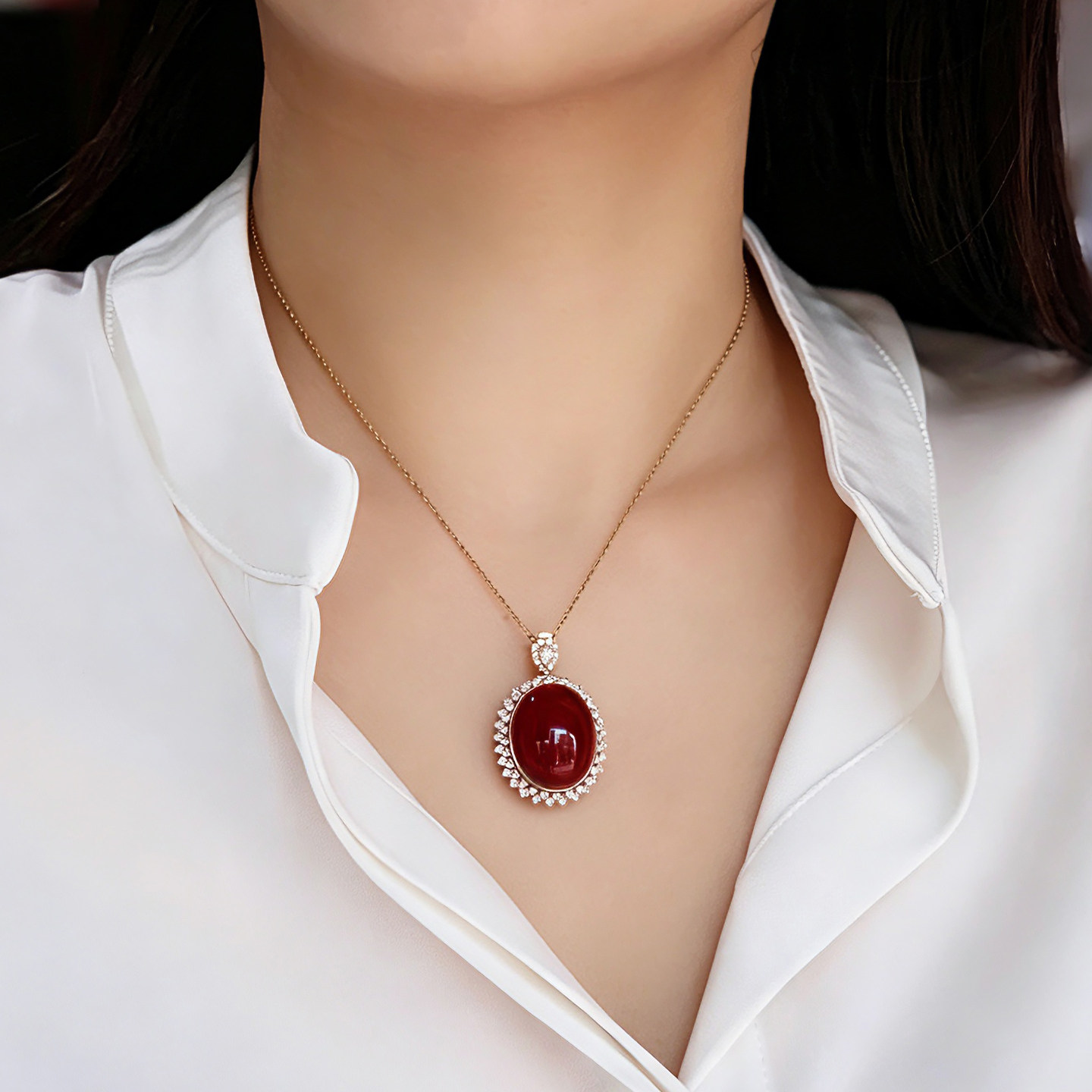 Ruyishan 18K gold red coral pendant ring dual use