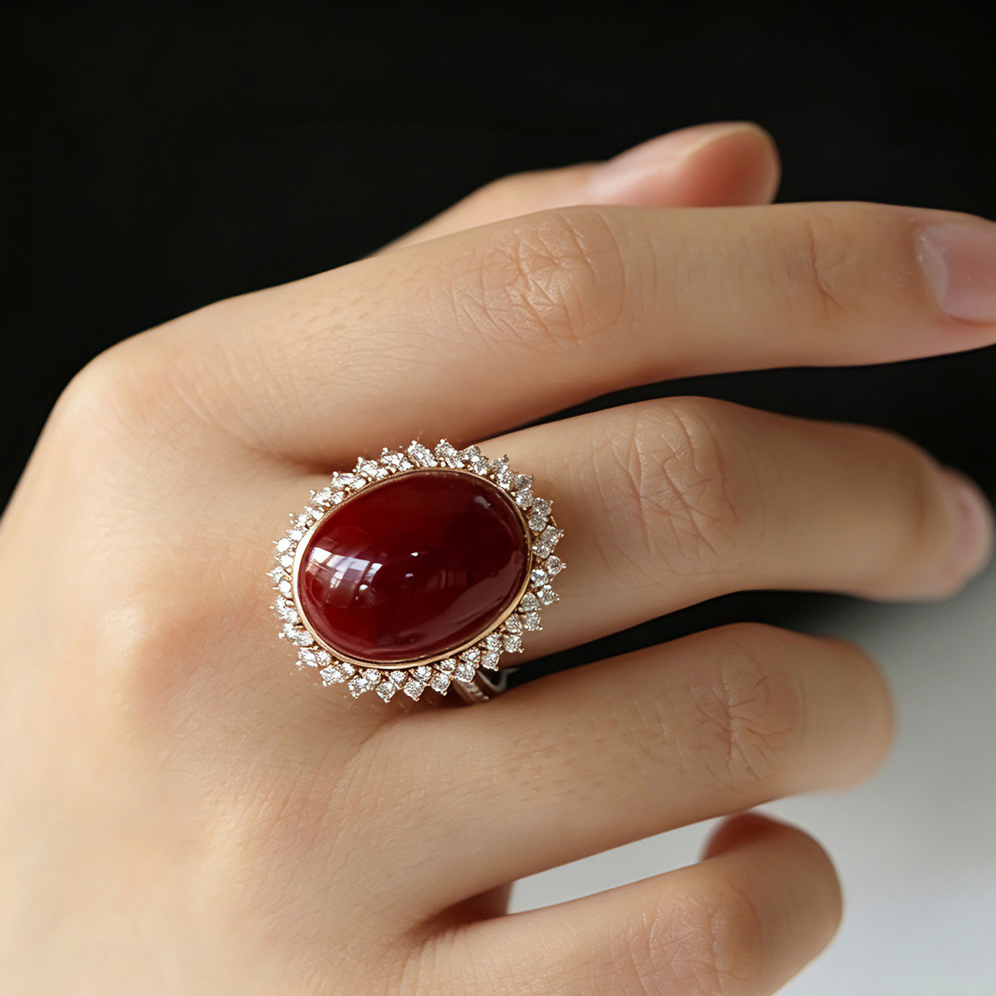 Ruyishan 18K gold red coral pendant ring dual use