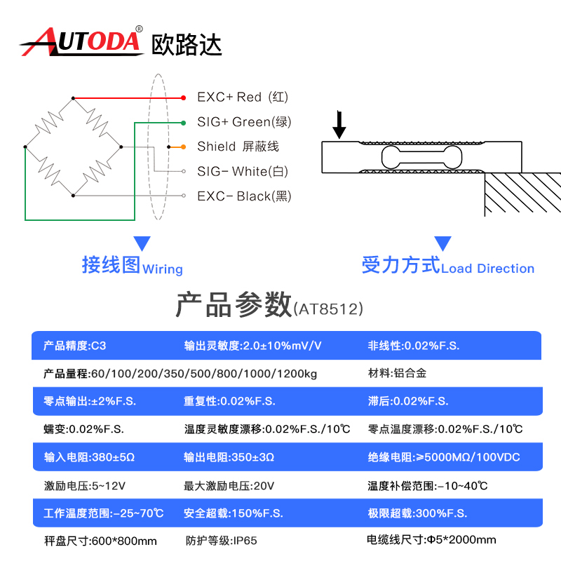 欧路达AT8512高精度单点式称重传感器流水线包装秤货架1200kg60kg - 图0