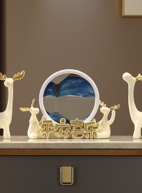 一家四口创意摆件流沙画轻奢高档客厅H展示柜电视柜装饰品新居礼