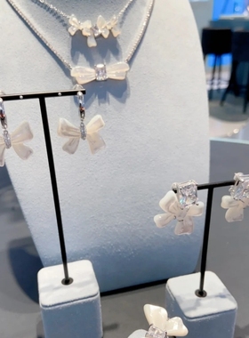 hefang方糖蝴蝶结项链贝母耳环