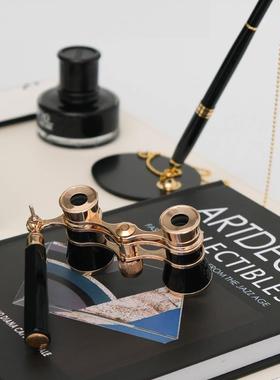 轻奢样板间书房办公桌书桌马毛装饰皮革写字垫办公用品组合摆件