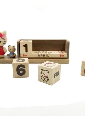 台湾jeancrad森活实木质趣万年历台桌面摆件生日礼物儿童节kitty