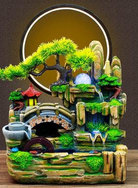 流水客厅循环水假山流水喷泉室内造雾器水车生财风水轮瀑布摆件