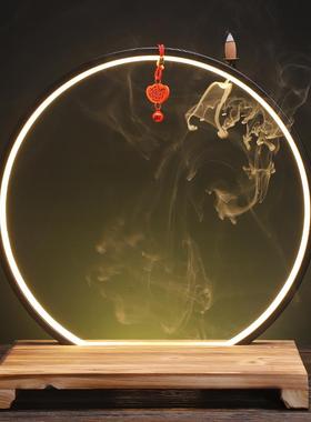 创意led灯圈摆件新中式禅意客厅玄关办公室家用桌面家居装饰摆设