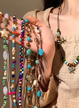 波西米亚异域民族风蝴蝶项链女新中式复古长款吊坠挂脖配饰配裙子