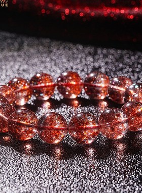 东越珠宝天然金草莓晶手链女单圈水晶芬达色红超七云母片发丝手串