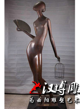 玻璃钢仿铜人物雕塑商业步行街铸铜抽象美女雕塑铜雕吹笛子少女像