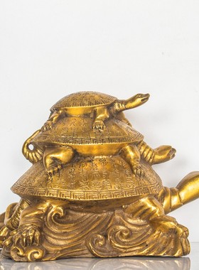 纯黄铜三代龟摆件母子龟长寿乌龟家居办公装饰工艺品过大寿送礼品