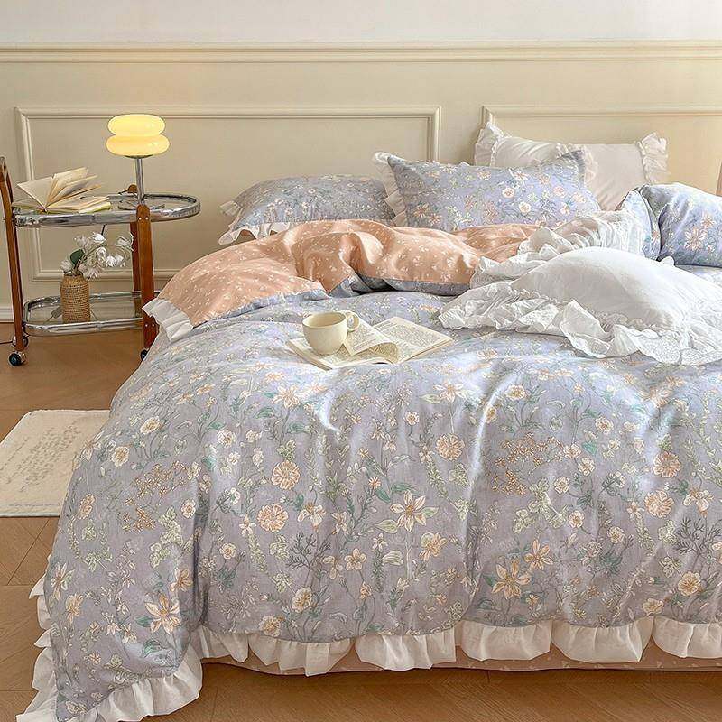 春季小清新全棉印花四件套雪纺花边纯棉被套床单床笠款1.2m三件套,淘宝优惠券,粉丝福利购,淘宝优惠卷