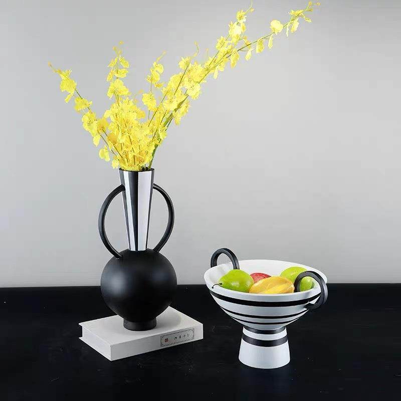 北欧创意黑白条纹树脂花瓶摆件客厅餐桌电视柜干花插花器玄关装饰,淘宝优惠券,粉丝福利购,淘宝优惠卷