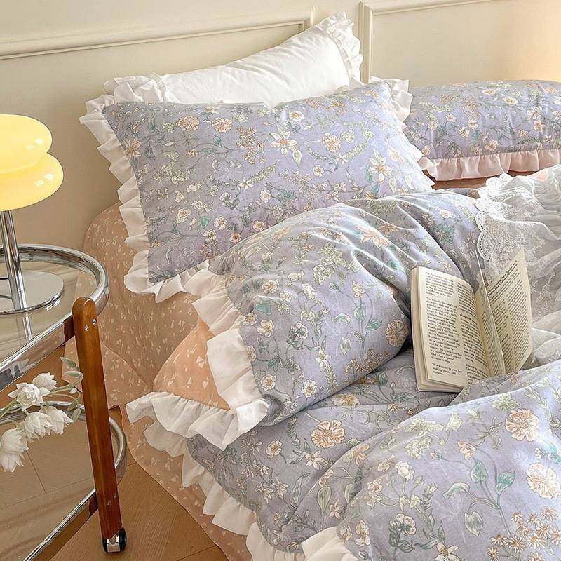 春季小清新全棉印花四件套雪纺花边纯棉被套床单床笠款1.2m三件套,淘宝优惠券,粉丝福利购,淘宝优惠卷