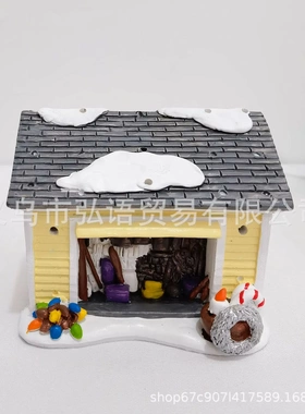 树脂发光小房子别墅房屋房车圣诞树挂件圣诞节场景装扮客桌面摆件