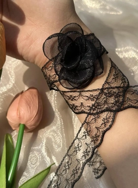 海超饰品新款白色蕾丝小花手腕花女绑发气质颈链手链丝带法式复古