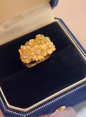 金店同款繁花似锦中式戒指女轻奢高级感婚嫁风复古气质高颜值指环