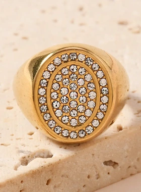 热销不锈钢饰品轻奢风铸造椭圆镶钻戒指嘻哈个性指环