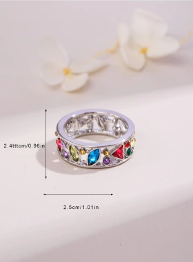 爆款 镂空镶钻多色戒指女指环 精致简约锆石首饰饰品