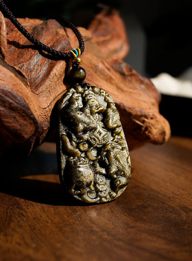 天然银耀石精工龙牌吊坠