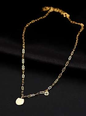 s925纯银招财进宝猫咪项链女小众高级感复古钱币吊坠锁骨链