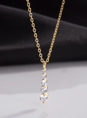 s925银轻奢一字排钻项链女同款高级感小众吊坠锁骨链新