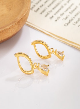 欧美镀18K真金水滴吊坠镶钻半月肚脐环精致肚脐扣性感脐饰