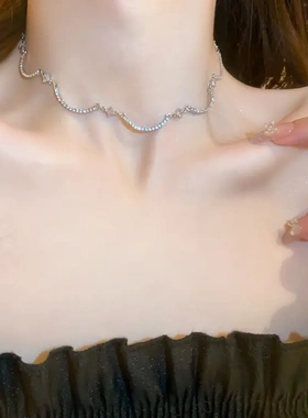 镶钻锆石弧线项链欧美时尚个性设计感锁骨链小众冷淡风项饰女