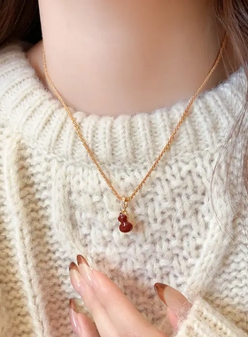 真金电镀滴油葫芦吊坠项链新中式国潮百搭锁骨链时尚新款项饰