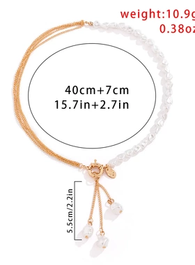 欧美饰品 巴异形珍珠流苏项链 气质简约几何多层链条项饰